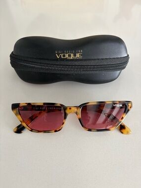 Gigi Hadid x Vogue Eyewear Tortoiseshell Slim Cat-Eye Sunglasses with Red Lenses